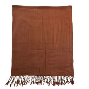 Brown Scarf with Fringe Long 66 Inches Rectangular